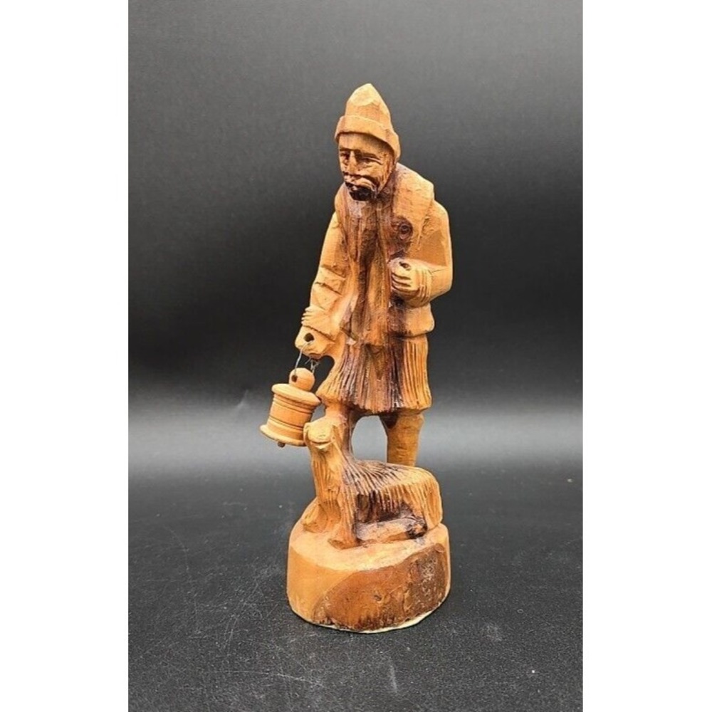 Wood Carving Hand Carve‎ Sheep Herder Farmer Old Man Country
